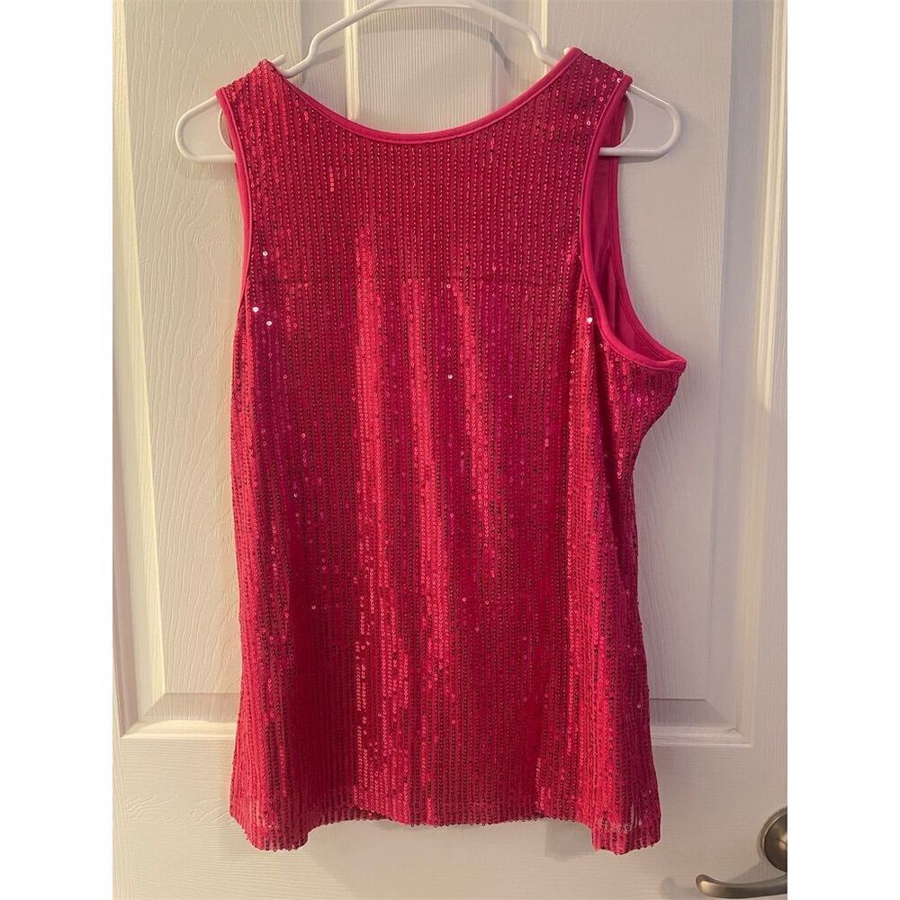 Women's 2XL Pink Sequin Sleeveless Scoop Neck Tank Top Party Summer - Picture 2 of 4